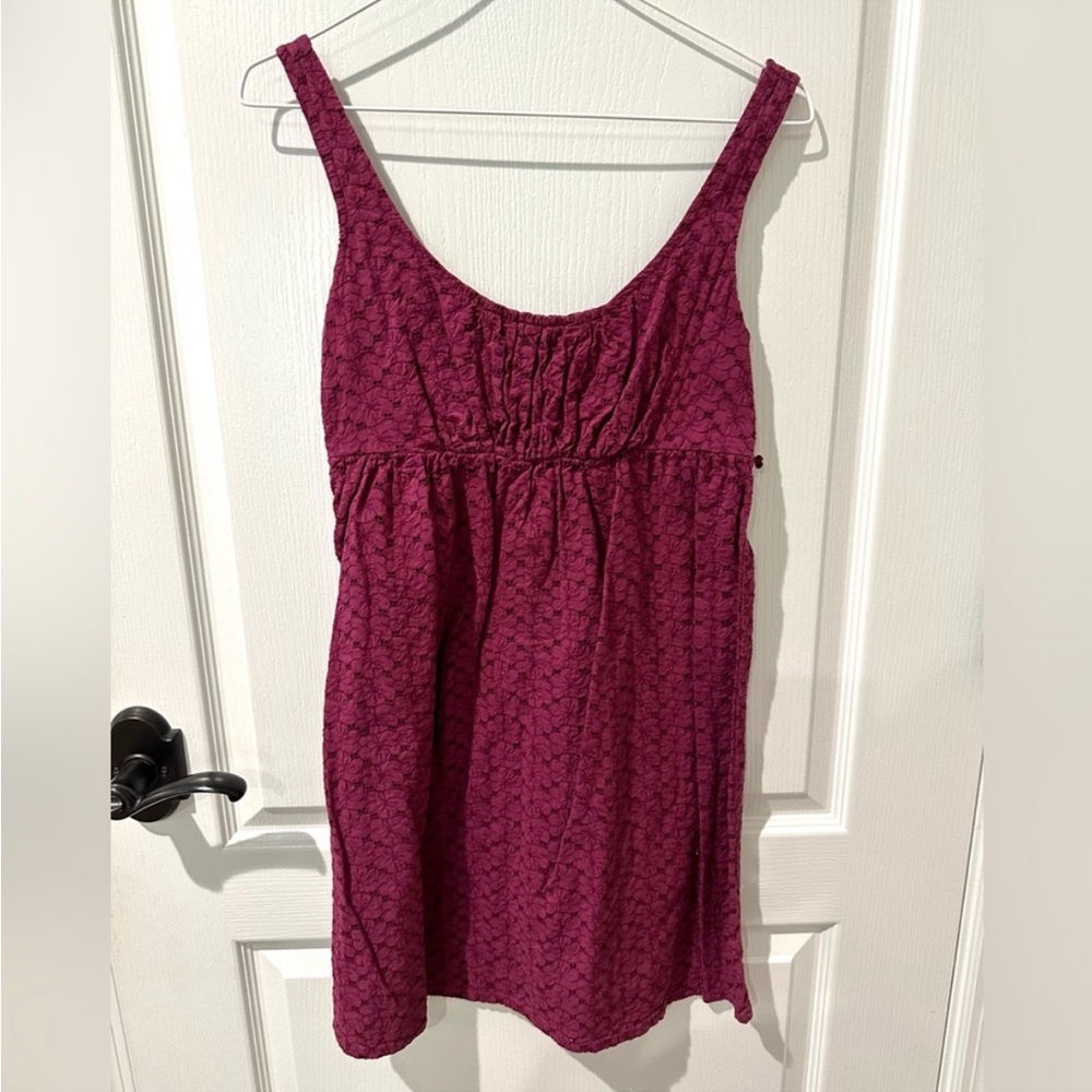 Roxy Purple Floral Lace Eyelet Empire Waist Sleeveless Dress